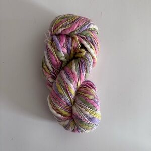 Hand spun thick and thin Multicolor art yarn Pink Yellow Lavender White Green